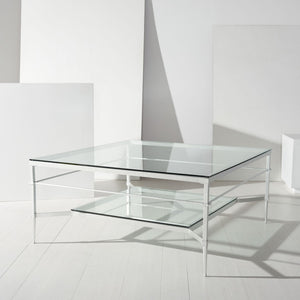 Safavieh MIEKA Silver Leaf Glass Cocktail Table – Modern Elegance, Durable Design for Glam or Contemporary Spaces AMH8307B
