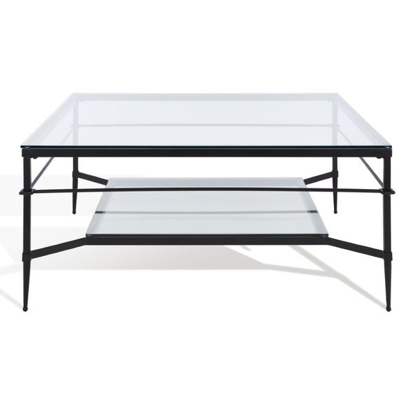 Safavieh MIEKA Glass Cocktail Table - Modern Minimalist Design for Stylish Living Rooms and Entertaining Spaces Black AMH8307C