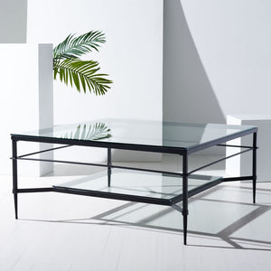 Safavieh MIEKA Glass Cocktail Table - Modern Minimalist Design for Stylish Living Rooms and Entertaining Spaces Black AMH8307C