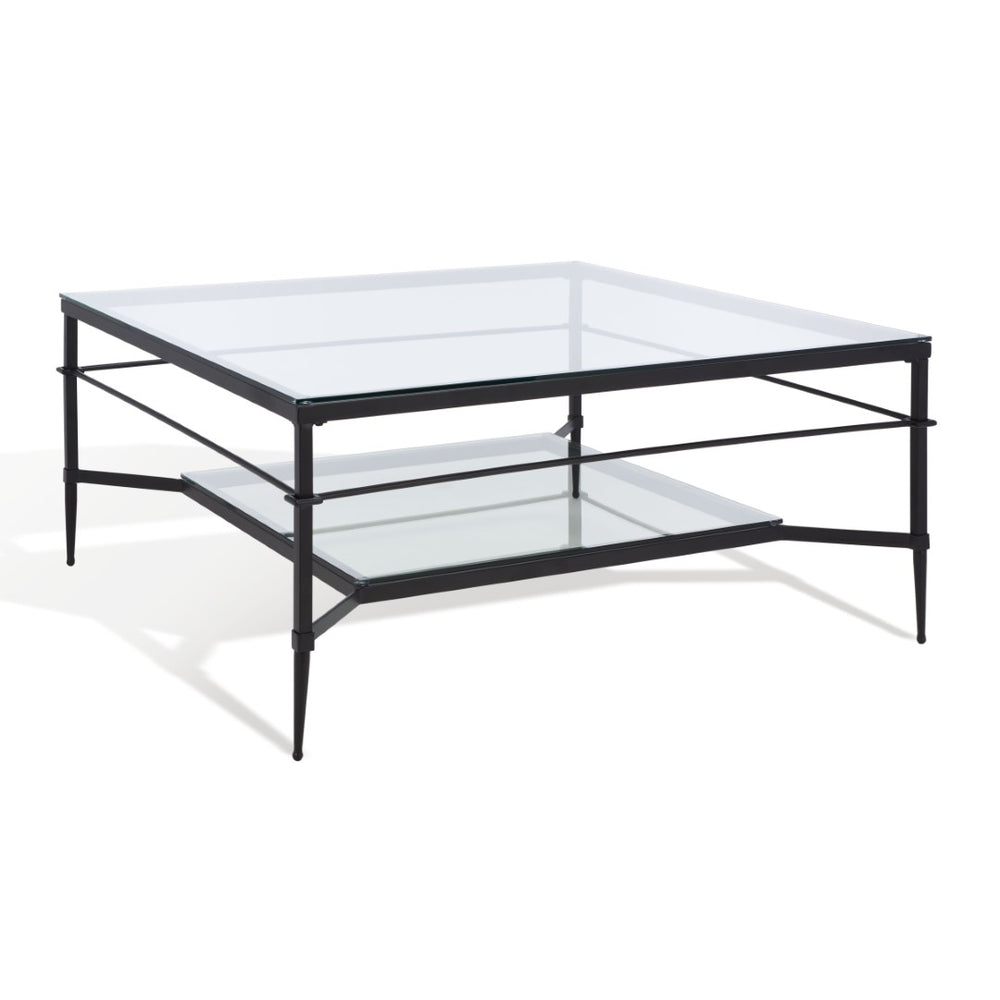 Safavieh MIEKA Glass Cocktail Table - Modern Minimalist Design for Stylish Living Rooms and Entertaining Spaces Black AMH8307C