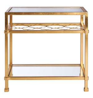 Safavieh HANZEL Gold Leaf Glass Side Table - Elegant Quatrefoil Design for Living Room, Bedroom & Entryway AMH8312A