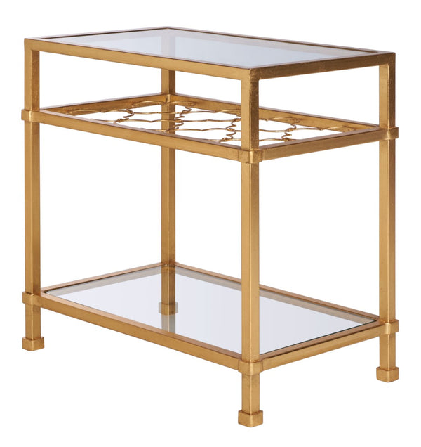 Safavieh HANZEL Gold Leaf Glass Side Table - Elegant Quatrefoil Design for Living Room, Bedroom & Entryway AMH8312A