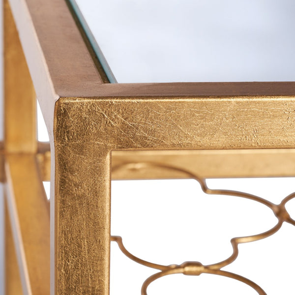 Safavieh HANZEL Gold Leaf Glass Side Table - Elegant Quatrefoil Design for Living Room, Bedroom & Entryway AMH8312A