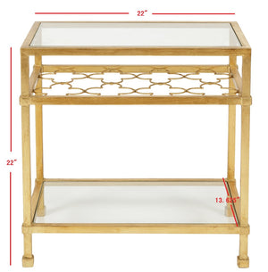 Safavieh HANZEL Gold Leaf Glass Side Table - Elegant Quatrefoil Design for Living Room, Bedroom & Entryway AMH8312A