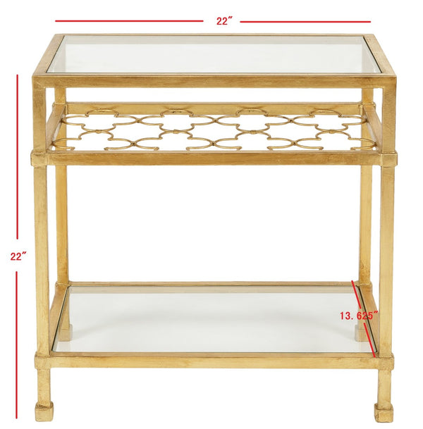 Safavieh HANZEL Gold Leaf Glass Side Table - Elegant Quatrefoil Design for Living Room, Bedroom & Entryway AMH8312A