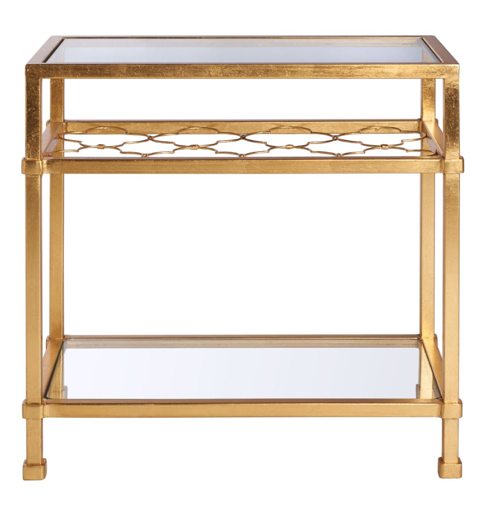 Safavieh HANZEL Gold Leaf Glass Side Table - Elegant Quatrefoil Design for Living Room, Bedroom & Entryway AMH8312A