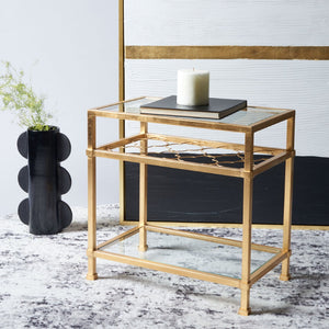 Safavieh HANZEL Gold Leaf Glass Side Table - Elegant Quatrefoil Design for Living Room, Bedroom & Entryway AMH8312A