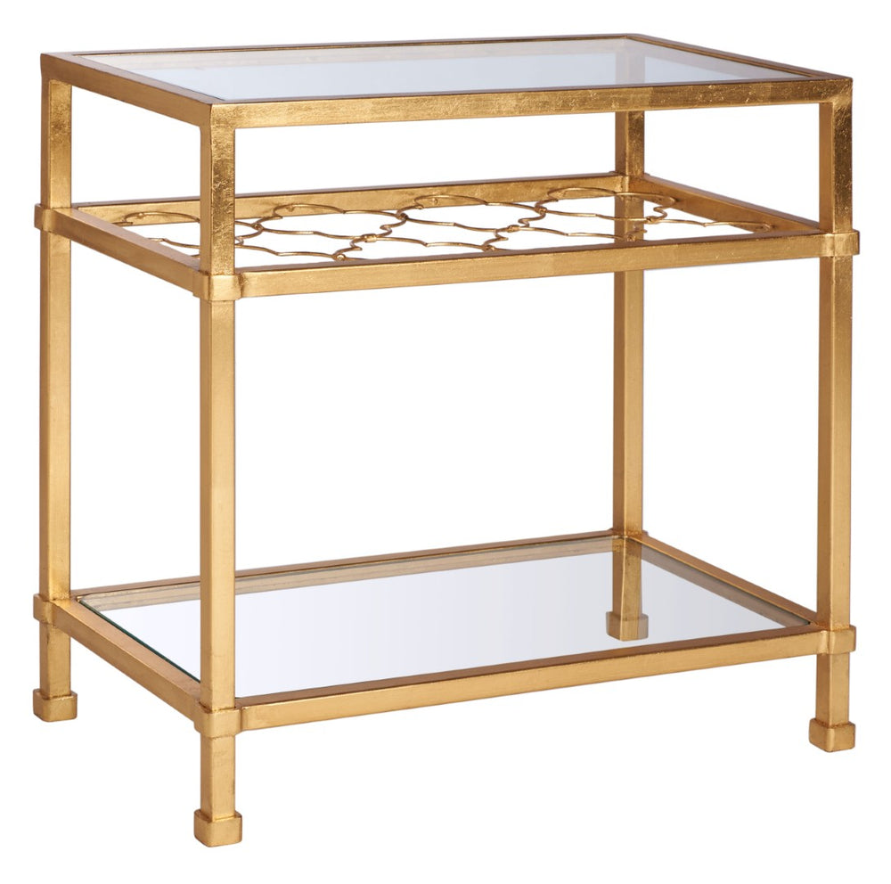Safavieh HANZEL Gold Leaf Glass Side Table - Elegant Quatrefoil Design for Living Room, Bedroom & Entryway AMH8312A
