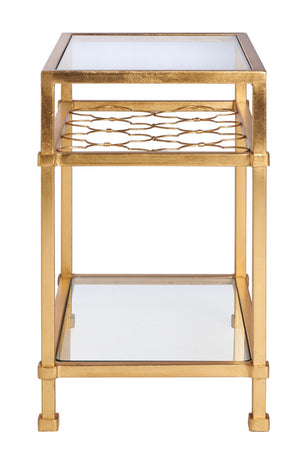 Safavieh HANZEL Gold Leaf Glass Side Table - Elegant Quatrefoil Design for Living Room, Bedroom & Entryway AMH8312A
