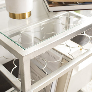 Safavieh HANZEL Silver Leaf Glass Side Table - Stylish Quatrefoil Design for Glamorous Small Spaces AMH8312B