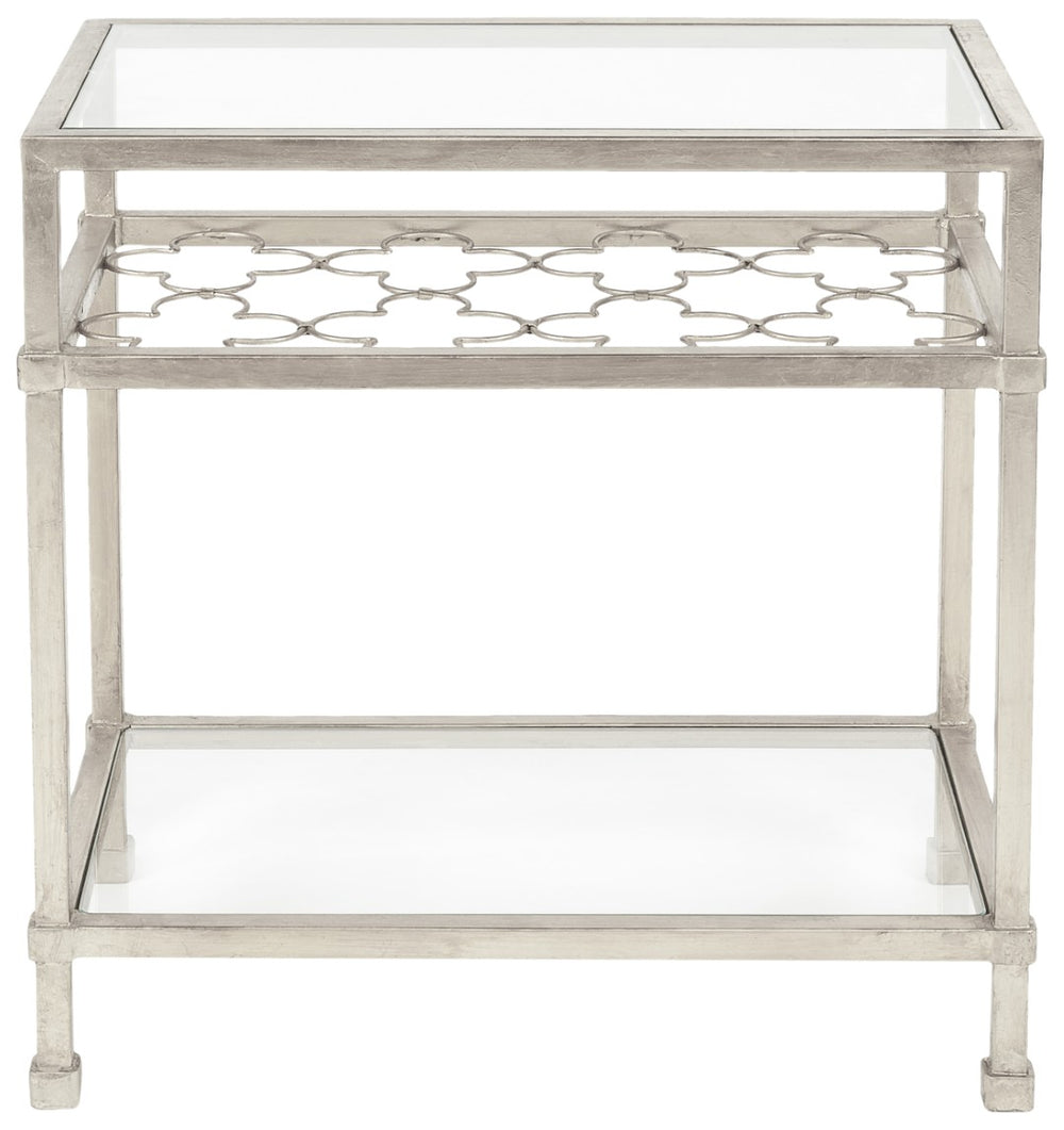 Safavieh HANZEL Silver Leaf Glass Side Table - Stylish Quatrefoil Design for Glamorous Small Spaces AMH8312B