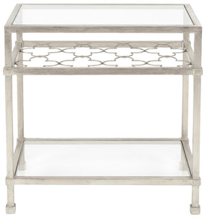 Safavieh HANZEL Silver Leaf Glass Side Table - Stylish Quatrefoil Design for Glamorous Small Spaces AMH8312B