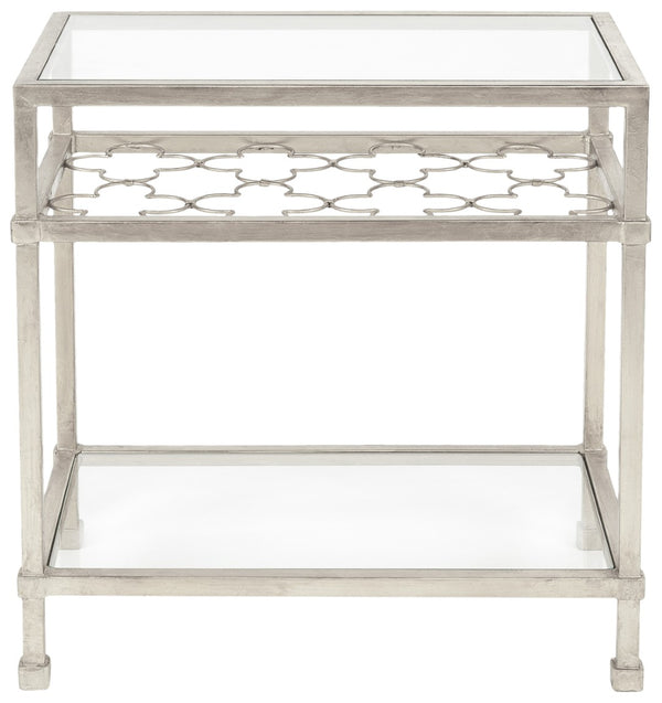 Safavieh HANZEL Silver Leaf Glass Side Table - Stylish Quatrefoil Design for Glamorous Small Spaces AMH8312B