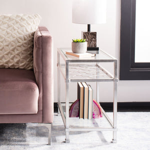 Safavieh HANZEL Silver Leaf Glass Side Table - Stylish Quatrefoil Design for Glamorous Small Spaces AMH8312B