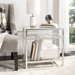 Safavieh HANZEL Silver Leaf Glass Side Table - Stylish Quatrefoil Design for Glamorous Small Spaces AMH8312B