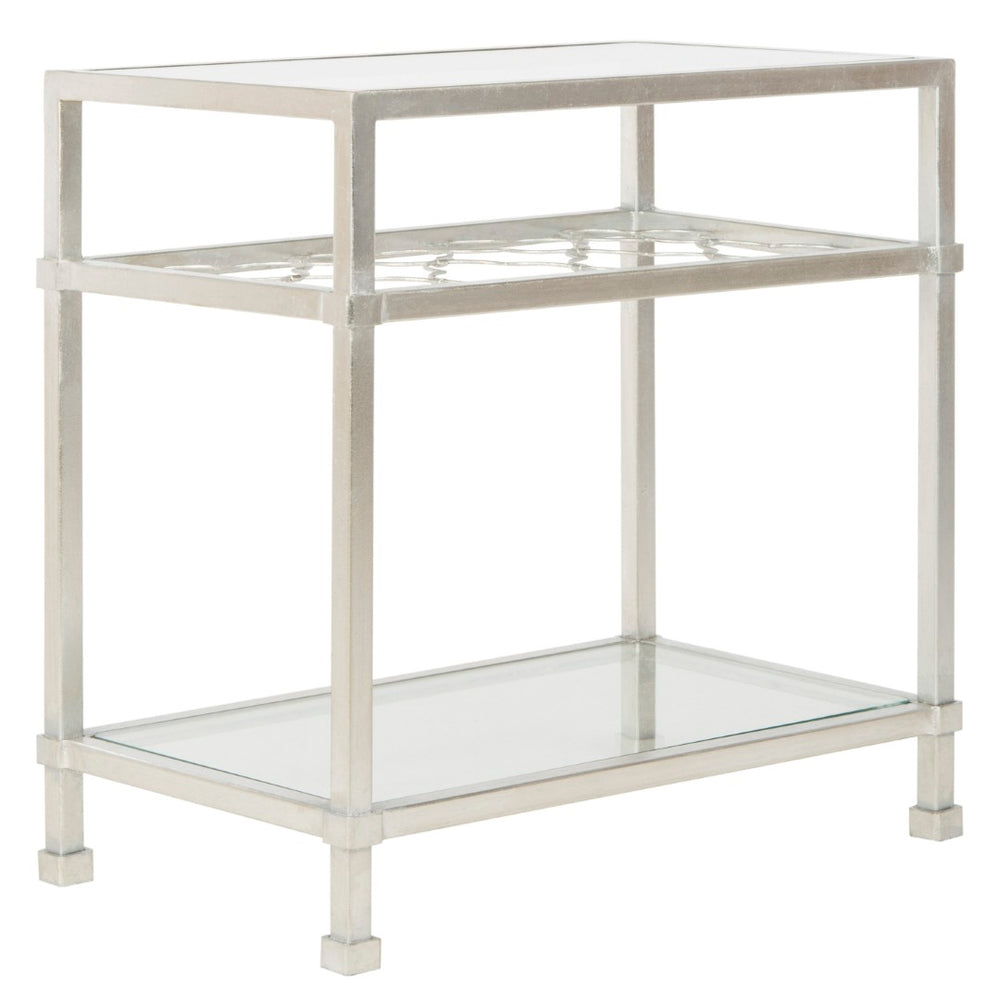 Safavieh HANZEL Silver Leaf Glass Side Table - Stylish Quatrefoil Design for Glamorous Small Spaces AMH8312B