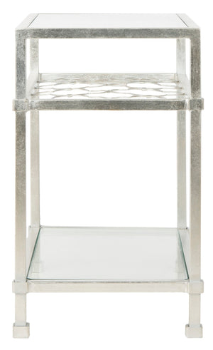 Safavieh HANZEL Silver Leaf Glass Side Table - Stylish Quatrefoil Design for Glamorous Small Spaces AMH8312B