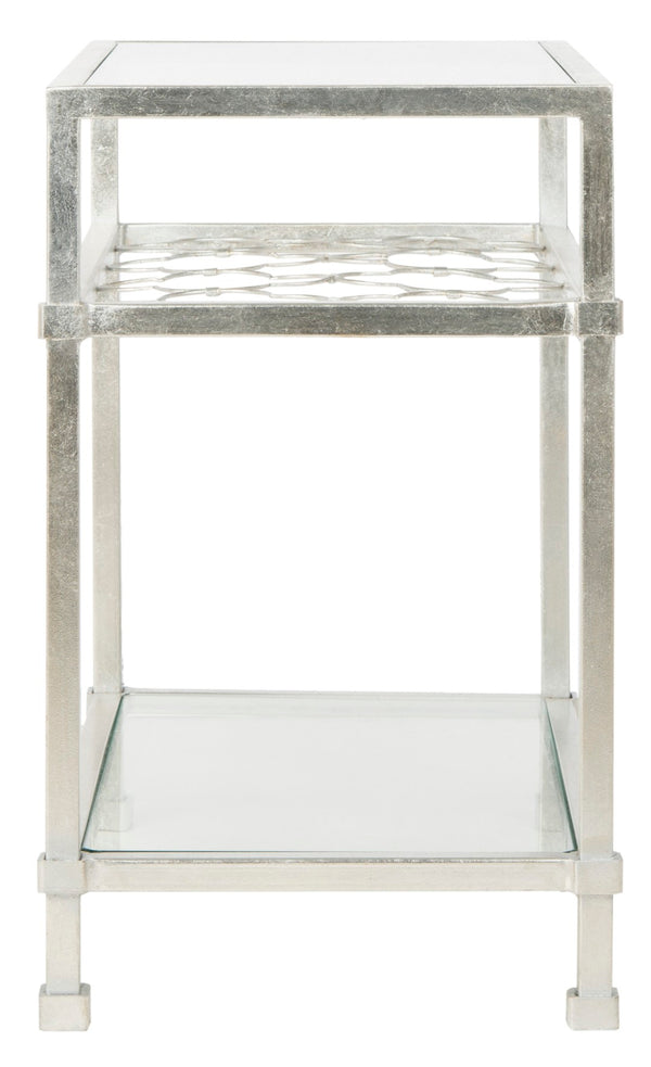 Safavieh HANZEL Silver Leaf Glass Side Table - Stylish Quatrefoil Design for Glamorous Small Spaces AMH8312B