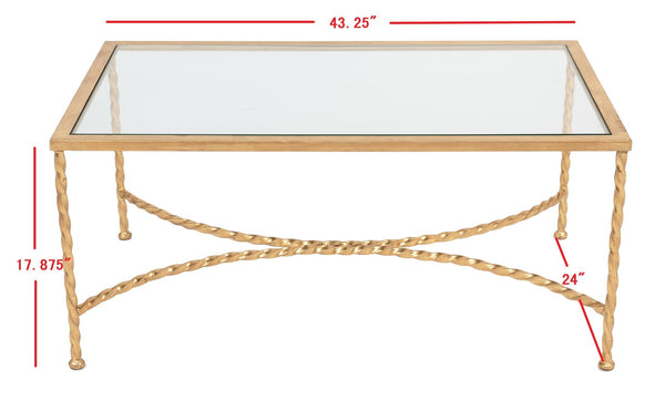 Safavieh MATILDA Gold Leaf Glass Coffee Table – Luxurious Antique-Inspired Centerpiece for Elegant Living Rooms AMH8318A
