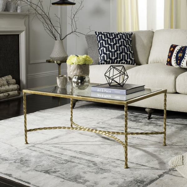 Safavieh MATILDA Gold Leaf Glass Coffee Table – Luxurious Antique-Inspired Centerpiece for Elegant Living Rooms AMH8318A