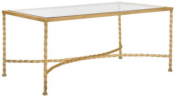 Safavieh MATILDA Gold Leaf Glass Coffee Table – Luxurious Antique-Inspired Centerpiece for Elegant Living Rooms AMH8318A