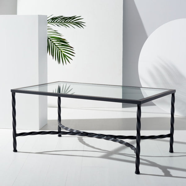 Safavieh MATILDA Glass Coffee Table - Vintage Glamour Meets Modern Elegance for Stylish Living Rooms and Lounges Black AMH8318C