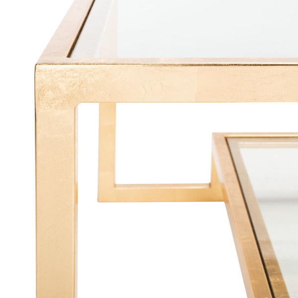 Safavieh VIVIAN Rectangle Gold Leaf Coffee Table – Luxurious Modern Glamour with Glass Top & Spacious Design AMH8344A