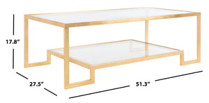 Safavieh VIVIAN Rectangle Gold Leaf Coffee Table – Luxurious Modern Glamour with Glass Top & Spacious Design AMH8344A