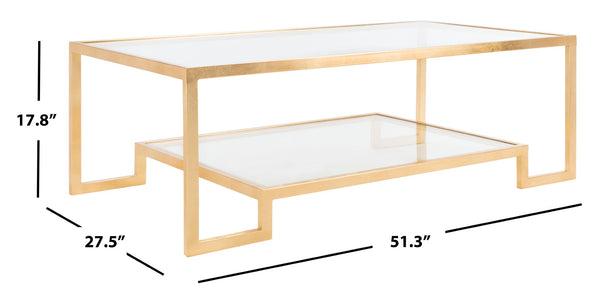 Safavieh VIVIAN Rectangle Gold Leaf Coffee Table – Luxurious Modern Glamour with Glass Top & Spacious Design AMH8344A