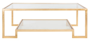 Safavieh VIVIAN Rectangle Gold Leaf Coffee Table – Luxurious Modern Glamour with Glass Top & Spacious Design AMH8344A