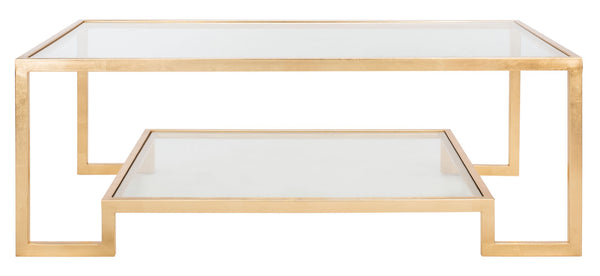 Safavieh VIVIAN Rectangle Gold Leaf Coffee Table – Luxurious Modern Glamour with Glass Top & Spacious Design AMH8344A