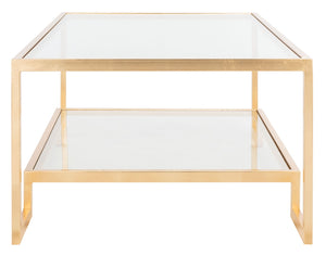 Safavieh VIVIAN Rectangle Gold Leaf Coffee Table – Luxurious Modern Glamour with Glass Top & Spacious Design AMH8344A