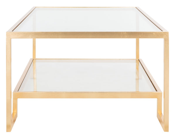 Safavieh VIVIAN Rectangle Gold Leaf Coffee Table – Luxurious Modern Glamour with Glass Top & Spacious Design AMH8344A
