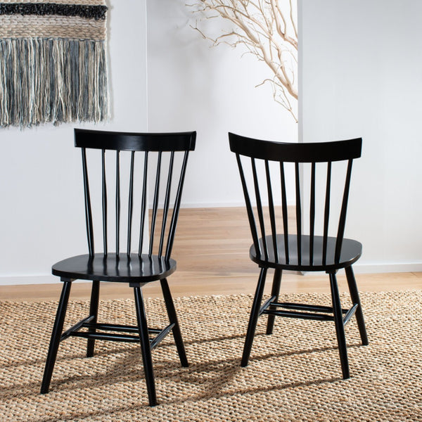Safavieh PARKER Timeless Spindle-Back Side Chairs in Sleek Black - Set of 2 for Stylish Dining Spaces AMH8500B-SET2