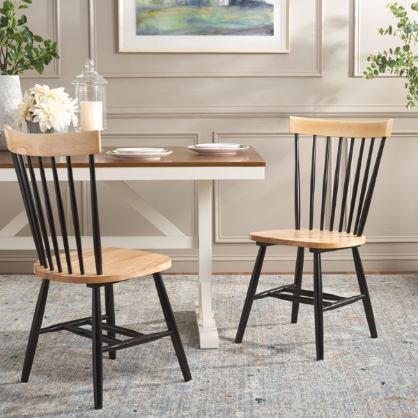 Safavieh PARKER Side Chair Set of Two - Timeless Americana Design for Charming Dining Spaces and Comfort Natural / Black AMH8500N-SET2