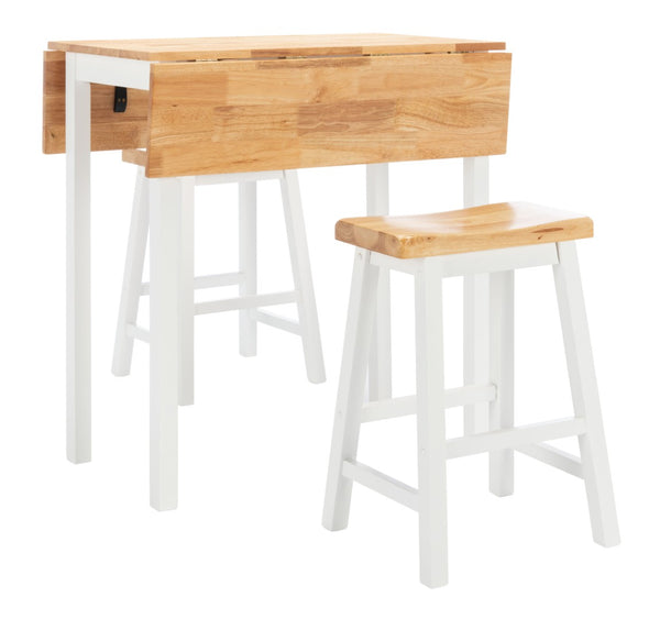 Safavieh Oliver 3 Pc Set Pub Table - Stylish Space-Saving Design With Collapsible Leaves & Sleek Bar Stools Natural/White AMH8502B