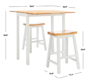 Safavieh Oliver 3 Pc Set Pub Table - Stylish Space-Saving Design With Collapsible Leaves & Sleek Bar Stools Natural/White AMH8502B