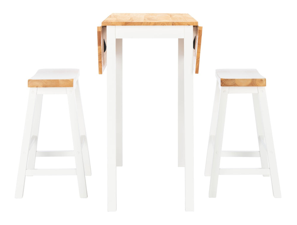 Safavieh Oliver 3 Pc Set Pub Table - Stylish Space-Saving Design With Collapsible Leaves & Sleek Bar Stools Natural/White AMH8502B