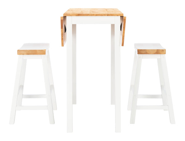Safavieh Oliver 3 Pc Set Pub Table - Stylish Space-Saving Design With Collapsible Leaves & Sleek Bar Stools Natural/White AMH8502B