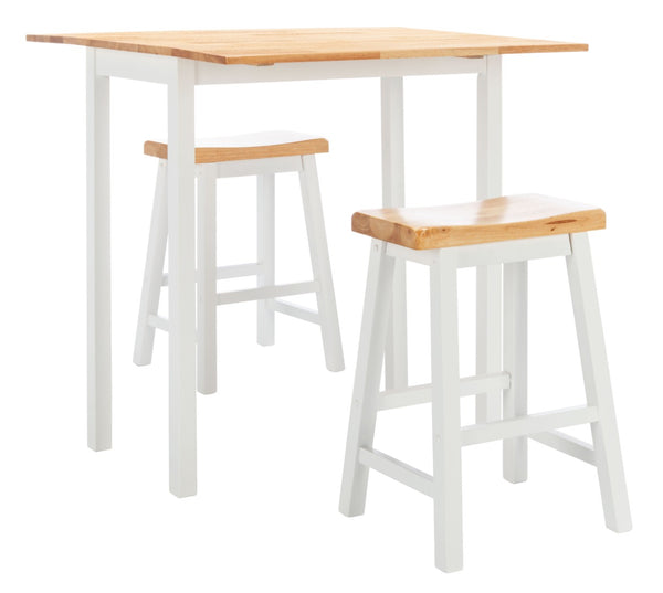 Safavieh Oliver 3 Pc Set Pub Table - Stylish Space-Saving Design With Collapsible Leaves & Sleek Bar Stools Natural/White AMH8502B