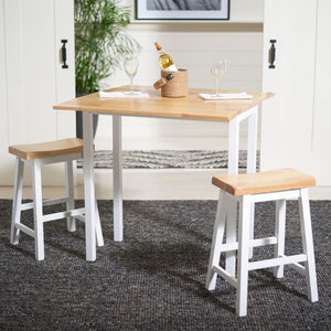 Safavieh Oliver 3 Pc Set Pub Table - Stylish Space-Saving Design With Collapsible Leaves & Sleek Bar Stools Natural/White AMH8502B
