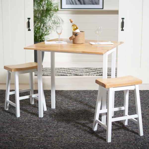 Safavieh Oliver 3 Pc Set Pub Table - Stylish Space-Saving Design With Collapsible Leaves & Sleek Bar Stools Natural/White AMH8502B