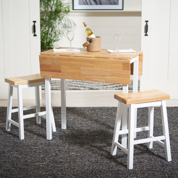 Safavieh Oliver 3 Pc Set Pub Table - Stylish Space-Saving Design With Collapsible Leaves & Sleek Bar Stools Natural/White AMH8502B