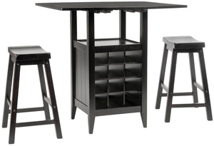 Safavieh Casey 3-Piece Drop-Leaf Pub Set With Built-In Wine Storage – Perfect For Compact Dining Spaces Espresso AMH8504A