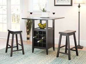 Safavieh Casey 3-Piece Drop-Leaf Pub Set With Built-In Wine Storage – Perfect For Compact Dining Spaces Espresso AMH8504A