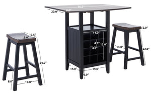 Safavieh Casey 3-Piece Drop-Leaf Pub Set With Built-In Wine Storage – Perfect For Compact Dining Spaces Dark Espresso / Black AMH8504B