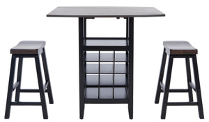 Safavieh Casey 3-Piece Drop-Leaf Pub Set With Built-In Wine Storage – Perfect For Compact Dining Spaces Dark Espresso / Black AMH8504B
