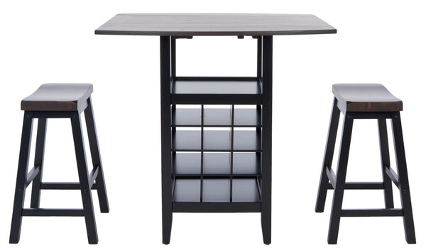 Safavieh Casey 3-Piece Drop-Leaf Pub Set With Built-In Wine Storage – Perfect For Compact Dining Spaces Dark Espresso / Black AMH8504B