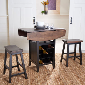 Safavieh Casey 3-Piece Drop-Leaf Pub Set With Built-In Wine Storage – Perfect For Compact Dining Spaces Dark Espresso / Black AMH8504B