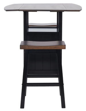 Safavieh Casey 3-Piece Drop-Leaf Pub Set With Built-In Wine Storage – Perfect For Compact Dining Spaces Dark Espresso / Black AMH8504B